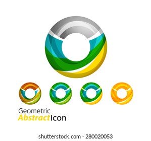 Set of abstract geometric company logo ring, circle. Vector illustration of universal shape concept made of various wave overlapping elements