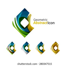 Set of abstract geometric company logo square, rhomb. Vector illustration of universal shape concept made of various wave overlapping elements