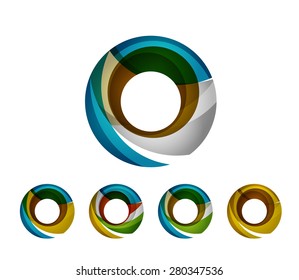 Conjunto de anillo del logotipo de la compañía geométrica abstracta, círculo. Ilustración vectorial del concepto de forma universal hecho de varios elementos superpuestos de ondas