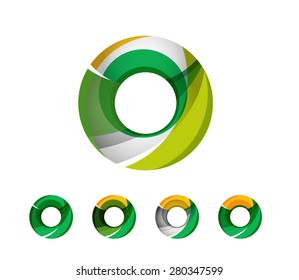 Set of abstract geometric company logo ring, circle. Vector illustration of universal shape concept made of various wave overlapping elements