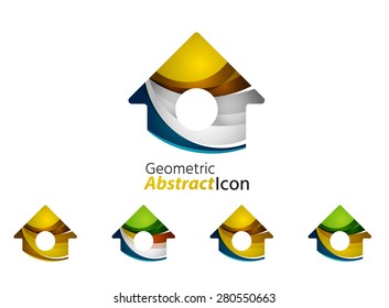 Set of abstract geometric company logo home, house, building. Vector illustration of universal shape concept made of various wave overlapping elements