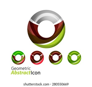 Conjunto de anillo del logotipo de la compañía geométrica abstracta, círculo. Ilustración vectorial del concepto de forma universal hecho de varios elementos superpuestos de ondas