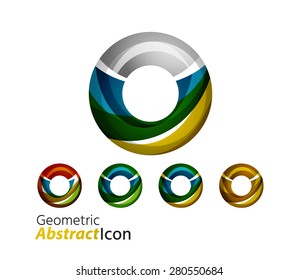 Set of abstract geometric company logo ring, circle. Vector illustration of universal shape concept made of various wave overlapping elements