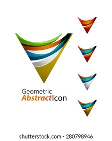 Set of abstract geometric company logo triangle, arrow. Vector illustration of universal shape concept made of various wave overlapping elements