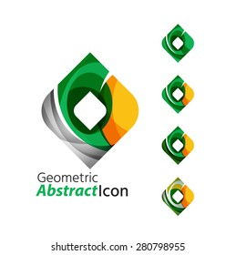 Set of abstract geometric company logo square, rhomb. Vector illustration of universal shape concept made of various wave overlapping elements