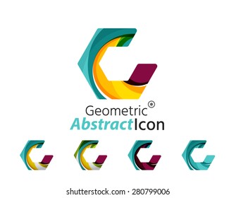 Conjunto de formas de hexágono do logotipo da empresa geométrica abstrata. Ilustração vetorial do conceito de forma universal feita de vários elementos sobrepostos de onda