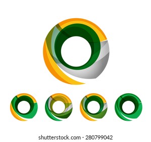 Set of abstract geometric company logo ring, circle. Vector illustration of universal shape concept made of various wave overlapping elements