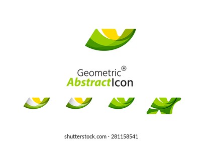 Set of abstract geometric company logo N letters. Vector illustration of universal shape concept made of various wave overlapping elements