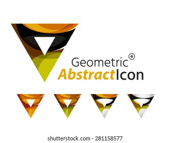 Set of abstract geometric company logo triangles, arrows. Vector illustration of universal shape concept made of various wave overlapping elements
