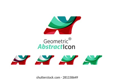 Set of abstract geometric company logo N letters. Vector illustration of universal shape concept made of various wave overlapping elements