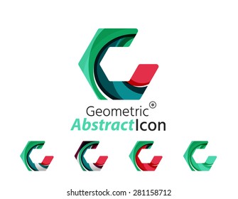 Conjunto de formas hexágonas del logotipo de la compañía geométrica abstracta. Ilustración vectorial del concepto de forma universal hecho de varios elementos superpuestos de ondas