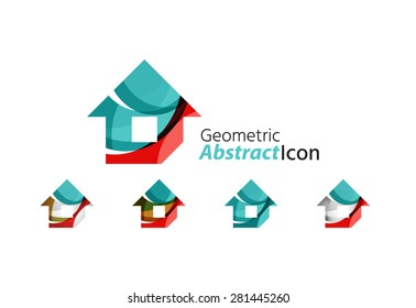 Set of abstract geometric company logo home, house, building. Vector illustration of universal shape concept made of various wave overlapping elements