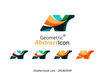 Set of abstract geometric company logo N letters. Vector illustration of universal shape concept made of various wave overlapping elements