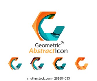 Set of abstract geometric company logo hexagon shapes. Vector illustration of universal shape concept made of various wave overlapping elements