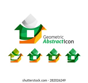 Set of abstract geometric company logo home, house, building. Vector illustration of universal shape concept made of various wave overlapping elements