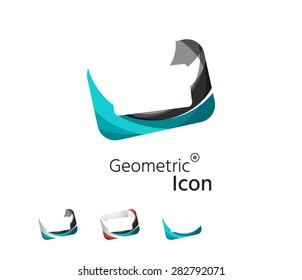 Set of abstract geometric company logo frames, screens. Vector illustration of universal shape concept made of various wave overlapping elements