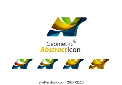 Set of abstract geometric company logo N letters. Vector illustration of universal shape concept made of various wave overlapping elements
