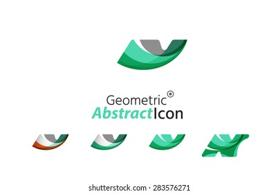 Set of abstract geometric company logo N letters. Vector illustration of universal shape concept made of various wave overlapping elements