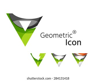 Set of abstract geometric company logo triangles, arrows. Vector illustration of universal shape concept made of various wave overlapping elements