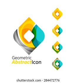 Set of abstract geometric company logo square, rhomb. Vector illustration of universal shape concept made of various wave overlapping elements