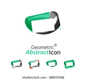 Conjunto de cuadros abstractos del logotipo de la compañía geométrica, pantallas. Ilustración vectorial del concepto de forma universal hecho de varios elementos superpuestos de ondas