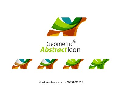 Set of abstract geometric company logo N letters. Vector illustration of universal shape concept made of various wave overlapping elements