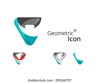 Conjunto de triángulos abstractos del logotipo de la compañía geométrica, flechas. Ilustración vectorial del concepto de forma universal hecho de varios elementos superpuestos de ondas