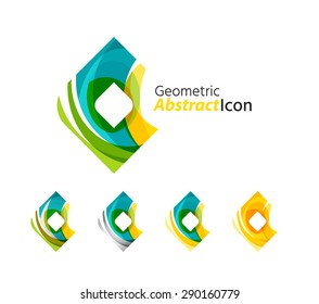 Set of abstract geometric company logo square, rhomb. Vector illustration of universal shape concept made of various wave overlapping elements