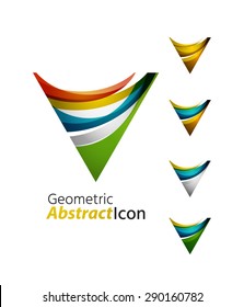Set of abstract geometric company logo triangle, arrow. Vector illustration of universal shape concept made of various wave overlapping elements