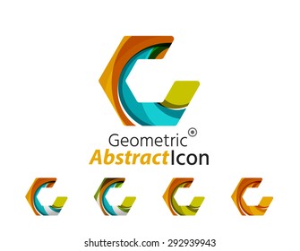Set of abstract geometric company logo hexagon shapes. Vector illustration of universal shape concept made of various wave overlapping elements