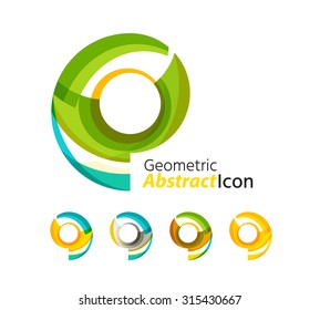 Set of abstract geometric company logo ring, circle. Vector illustration of universal shape concept made of various wave overlapping elements