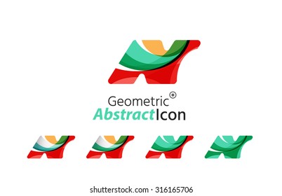 Set of abstract geometric company logo N letters. Vector illustration of universal shape concept made of various wave overlapping elements