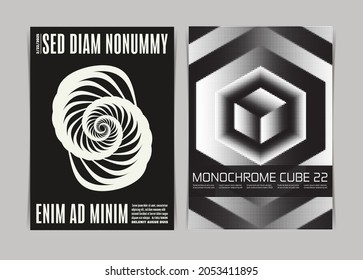 Set of Abstract Geometric Composition Flyers Template . Vector illustration.