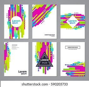 Set of abstract geometric compositions with liquid shapes and place for text. Page, website, print, cover booklet, annual report, flyer, banner, leaflet, brochure background designs set.