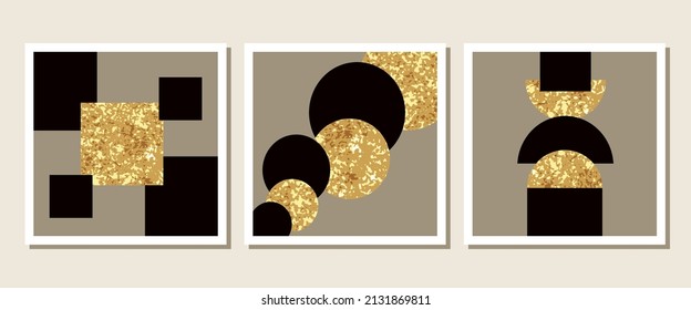 Set of abstract geometric compositions with squares and circles. Trendy minimal poster. Wall art design