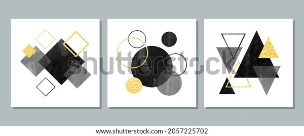 Set of abstract\
geometric compositions with squares, circles, rhombs. Trendy\
minimal poster. Wall art\
design