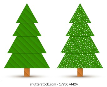 Set of abstract geometric coniferous trees with and without snow isolated on a white background. EPS10 vector file