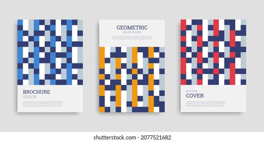 Set of abstract geometric covers. A4 posters. Business template collection with geometric shapes. Background in flat style. Vector illustration. Design brochure, cover, notebook, catalog.