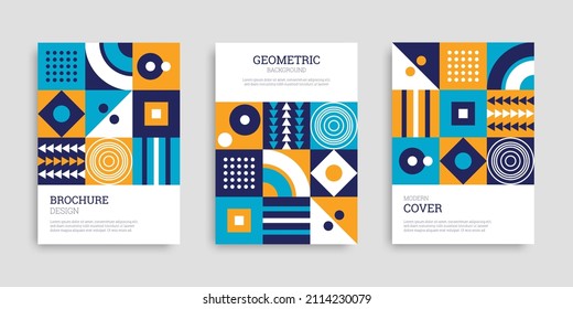 Set Of Abstract Geometric Covers. A4 Posters. Business Template Collection With Geometric Shapes. Background In Flat Style. Vector Illustration. Design Brochure, Cover, Notebook, Catalog.