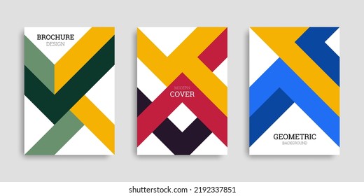 Set of abstract geometric covers. A4 posters. Business template collection with geometric shapes. Background in flat style. Vector illustration. Design brochure, cover, notebook, catalog.