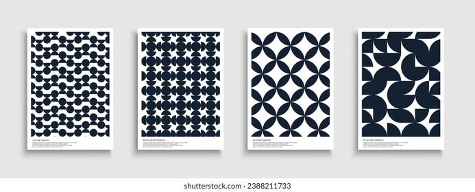 Set of abstract geometric covers, templates, placards, brochures, banners, backgrounds and etc. Creative textured modern posters, cards, catalogs. Beautiful dark blue graphic prints on white.