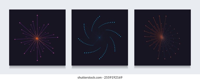 Set Abstract Geometric Curve. Trendy 3D Technology in 80s-90s Style for Promos, Banners, Posters, Social Media, Cards, and Covers. Background Chaotic Graphic Line. Cyber, Hi-tech