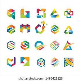 Set Of Abstract Geometric design square circle hexagon and triangle Collection Sign Symbol Icon Vector Illustration 