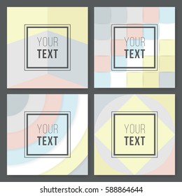 A set of abstract geometric designs in gray, cream, light blue and pastel pink. Modern and original greeting card, invitation, poster design templates