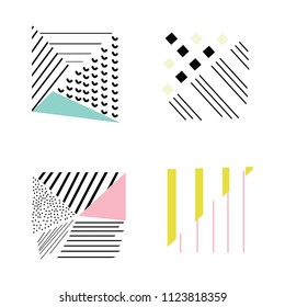 Set of Abstract Geometric Doted Linear Triangle, Stylish Tiles with different ornament, Retro illustration. Contemporary art collage