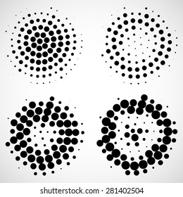 Set of abstract geometric dotted circles. Vector background