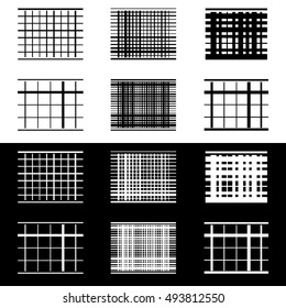 Set of abstract geometric elements with lines in black and white