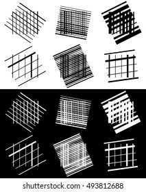 Set of abstract geometric elements with lines in black and white