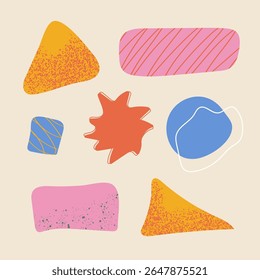 Set of abstract geometric elements in modern colorful style including bold shapes for digital art posters branding packaging and web visuals