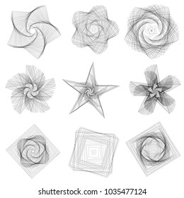 Set of abstract geometric  elements and shapes on white background. Sacred geometry, esoteric symbols. Use for banknote, currency, logos voucher or money design.